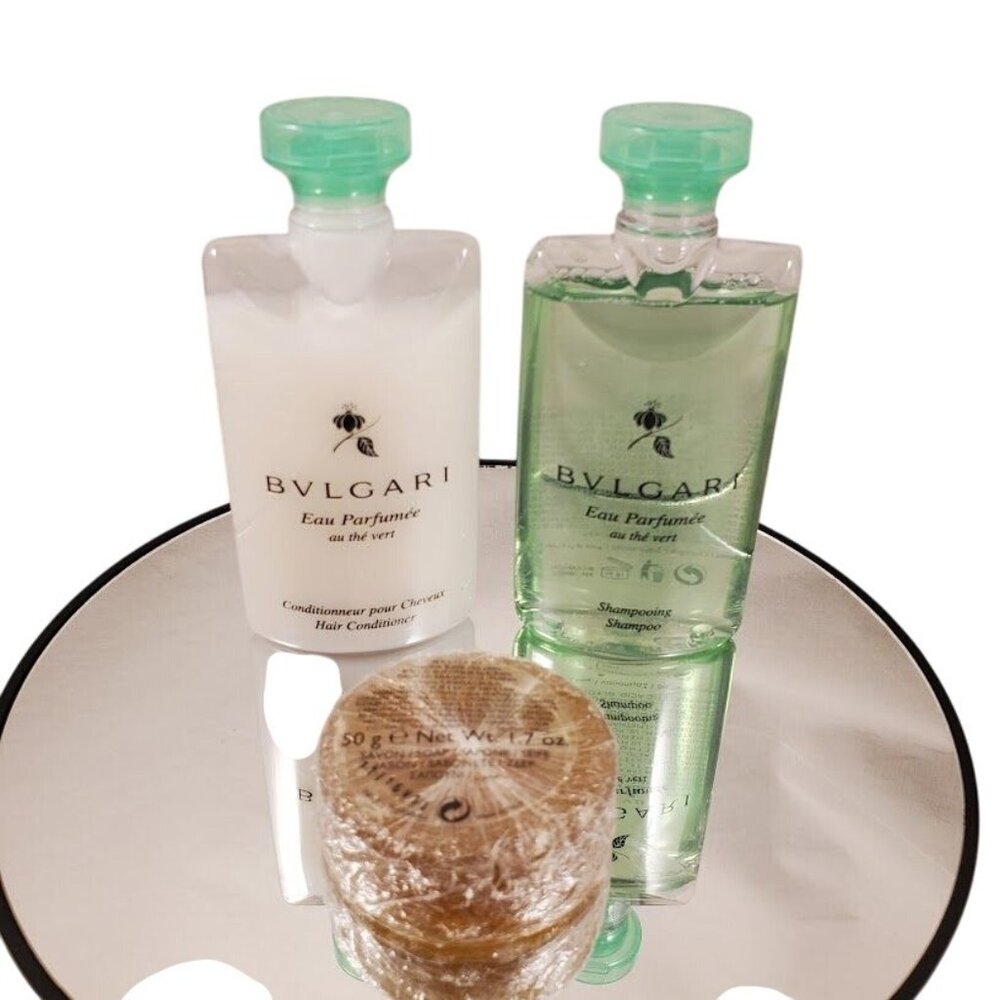 Bvlgari Eau Parfumée au Thé Vert Luxury Hotel Set Shampoo, Conditioner 50g Soap